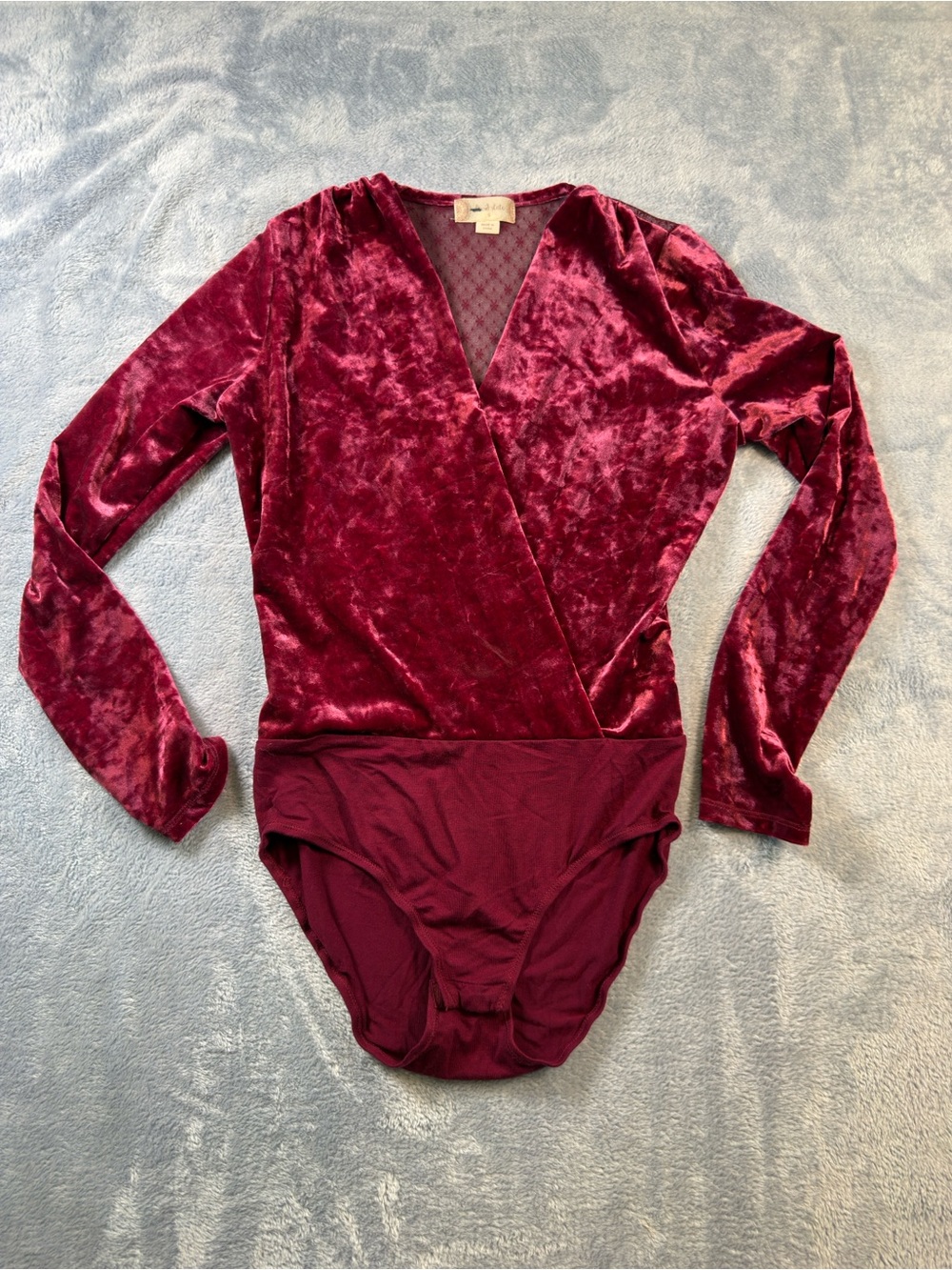 Altar'd State Wine Velvet Wrap Long-Sleeve Bodysuit #3212